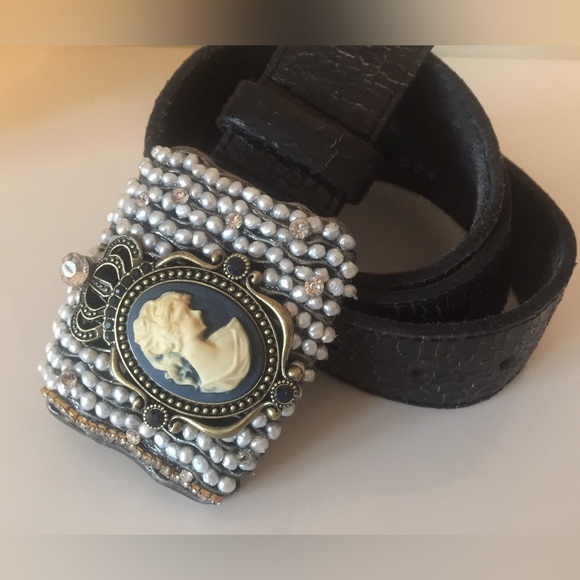 Rustic style belt with cameo and genuine freshwater pearls (NEW) - Picture 3 of 10